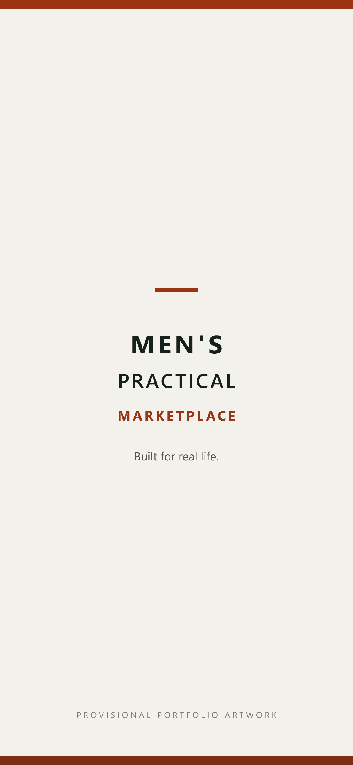 Provisional Men's Practical Marketplace portfolio artwork. Not a verified application splash.